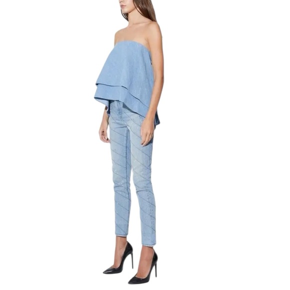RtA Eliana Blue Denim Strapless Layered Top Size 4 Reg. $395 - Picture 2 of 12